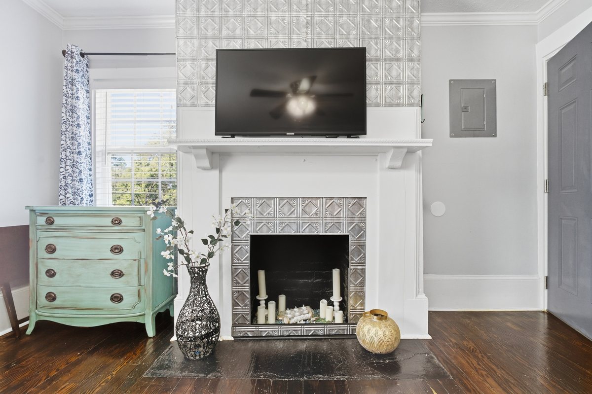 Decorative fireplace and television