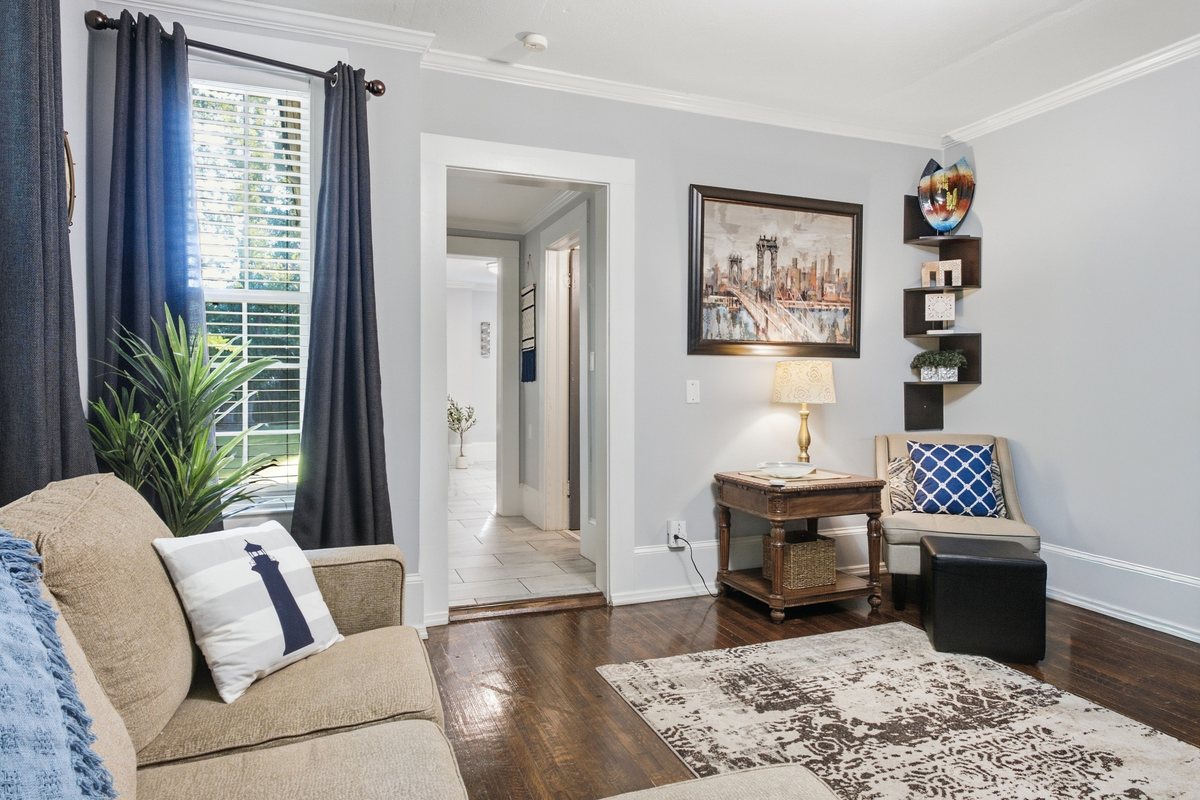 Living room seating and windows